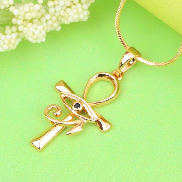 "Rose Gold Ankh Cross Pendant with Eye of Horus Design, XPPT1226 - Picture 1 of 13
